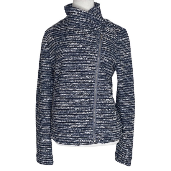 Loft blue and white striped tweed side zip jacket - Picture 5 of 8